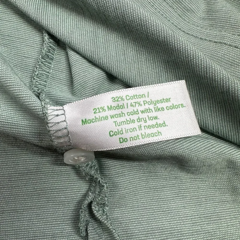 Criquet Shirt Mens Medium Green Sage Long Sleeve Polo Collared Cotton Blend